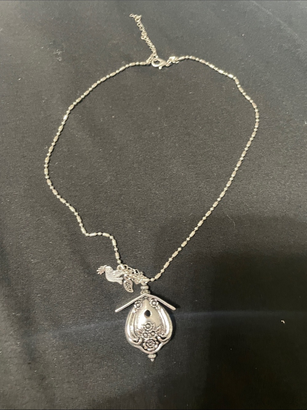 Silver tone Birdhouse Pendant Necklace - Womens Jewelry
